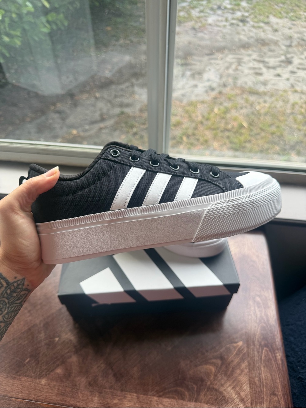 adidas Black and White Bravada 2.0 Platform Low-Top Sneaker